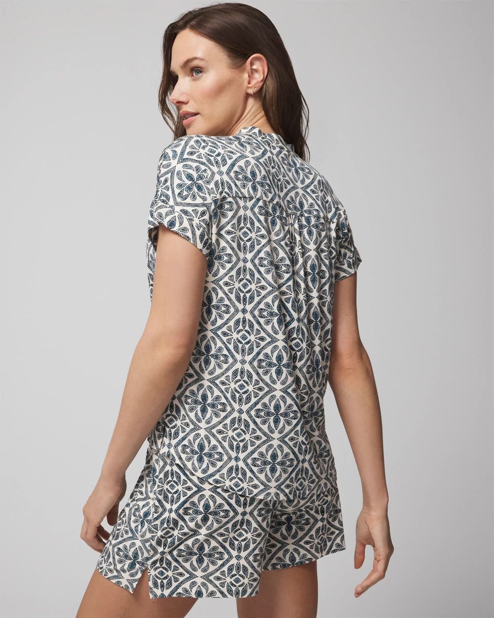 ポワ pois Splash setup tops ネイビー　Sサイズ Short-Sleeve Button-Front Pajama Top | Soma
